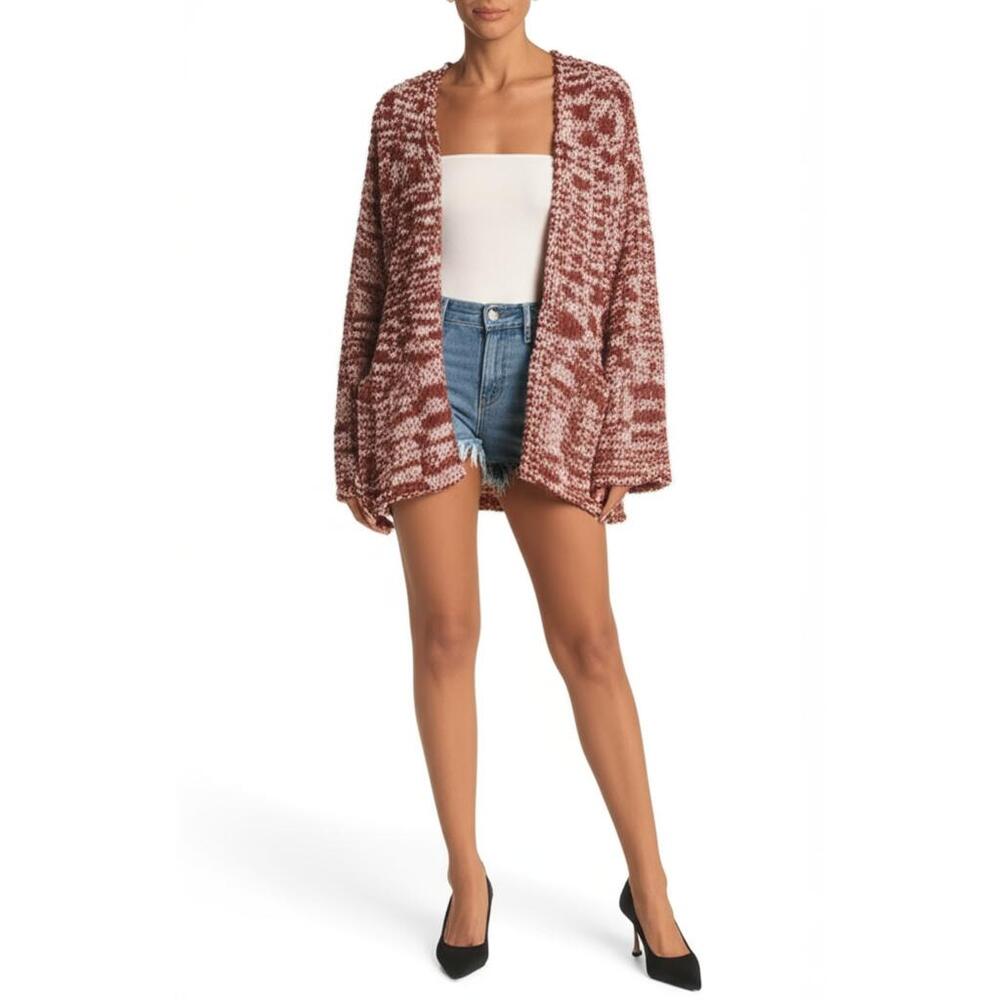 Peyton Primrose Knit Cardigan Womens Pink Cream Brown Open Front Cozy Plush